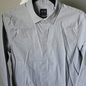 AIX Armani Exchange Dress Shirt - Men Super Slim Gray Size: Medium